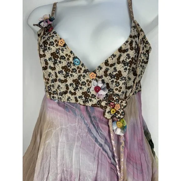 Vintage Y2K Festival Boho Fairy Babydoll Mixed Media Top Adjustable Straps Large - Picture 3 of 11